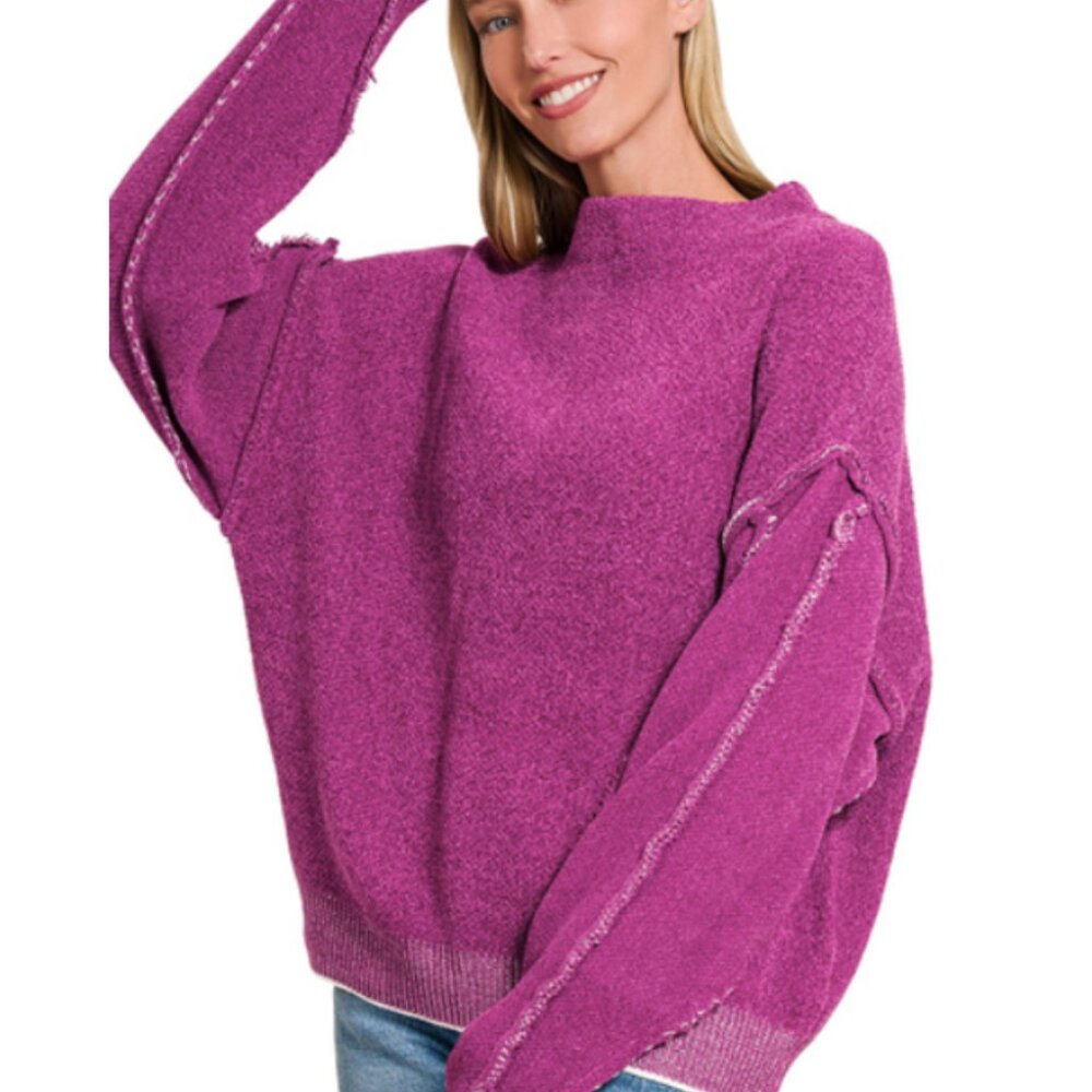 OVERSIZED MOCK NECK RAW SEAM CHENILLE SWEATER | SOFT HEAVYWEIGHT CHENILLE